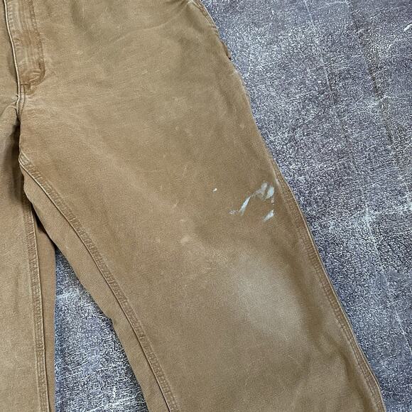 Men's Carhartt Brown Canvas Washed Duck Loose Straight Leg Work Pants Sz 36 X 30 - Picture 2 of 5